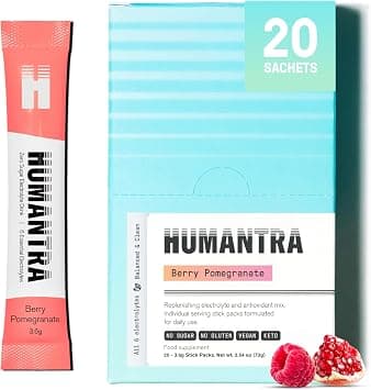 Humantra Electrolytes Powder - Berry Pomegranate Flavor, 20ct - Powdered Hydration Sachets - Plant-Based Electrolyte Powder with 6 Electrolytes - Vegan, Sugar Free, Gluten Free - دليلك لأفضل العروض