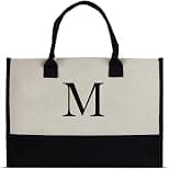 Personalized Gift Monogram Initial 100% Cotton Chic Tote Bag with Customize Option - Black - Best Deal Finder