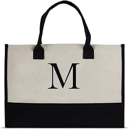 Personalized Gift Monogram Initial 100% Cotton Chic Tote Bag with Customize Option - Black - Best Deal Finder
