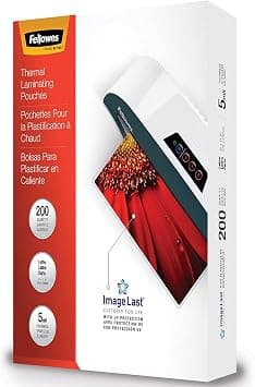 Fellowes Thermal Laminating Pouches, ImageLast, Jam Free, Letter Size, 5 Mil, 200 Pack (5245301) - Best Deal Finder