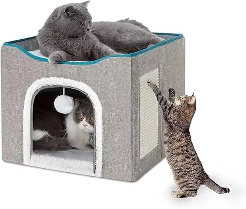 JASDF Cat Beds for Indoor Cats - Large Cat Cave with Fluffy Ball Hanging and Scratch Pad, Foldable Cat Hideaway on Amazon.ae - Price Tracker
