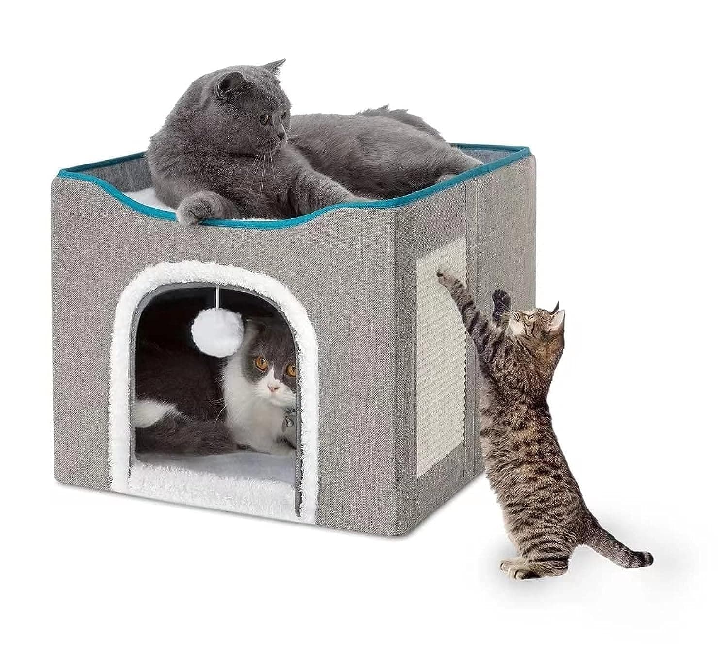 JASDF Cat Beds for Indoor Cats - Large Cat Cave with Fluffy Ball Hanging and Scratch Pad, Foldable Cat Hideaway on Amazon.ae - Price Tracker
