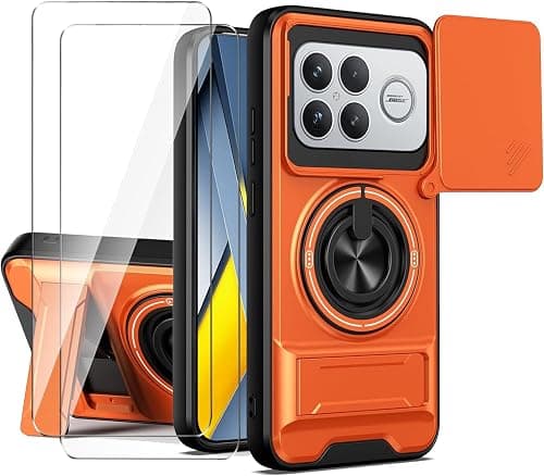 Xiaomi Poco F8 Ultra 5G Phone Case + 2 x Screen Protector with Dual Kickstand (360 Degree Rotating Ring Stand, Extendable Kickstand) and Sliding Camera Cover - Orange on Amazon.ae - Price Tracker