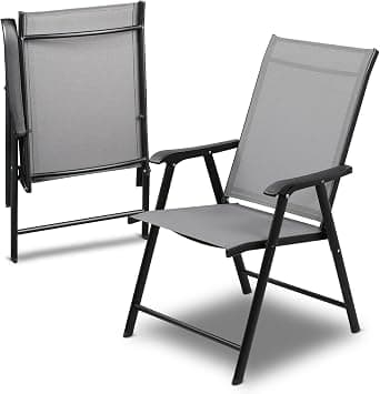 VITAL Foldable Patio Chair | Steel Frame Outdoor Dining Chair with Armrests & Breathable Mesh Fabric | Powder Coated Garden, Balcony & Poolside Seating (Modern Gray) on Amazon.ae - Price Tracker