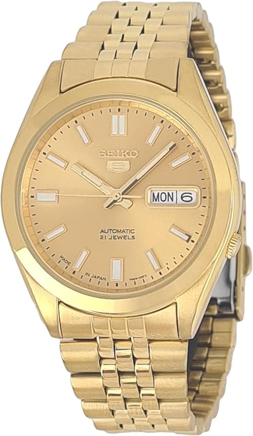 Seiko automatic 21 Jewels Calendar golden Stainless steel watch SNKF82J1, golden, bracelet on Amazon.ae - Price Tracker
