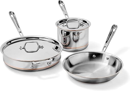 All-Clad Copper Core 5-Ply Stainless Steel Cookware Set, 5 Piece, Induction, Oven Broiler Safe 600F, Pots and Pans, Sauce Pan, Saute Pan, Cookware, Silver على Amazon.ae - متتبع الأسعار
