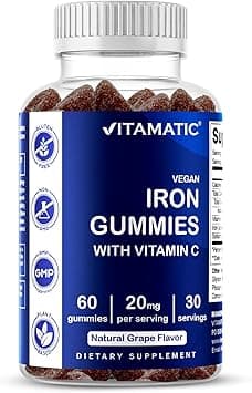 Vitamatic Iron Gummies Supplement for Women & Men - 20mg Serving - 60 Vegan Gummies - Great Tasting Iron Gummy Vitamins with Vitamin C (60 Count (Pack of 1)) on Amazon.ae - Price Tracker