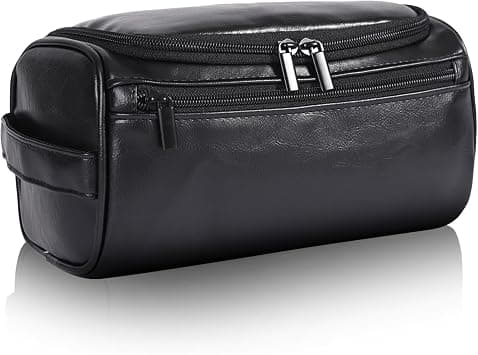 Toiletry Bag for Men, Hanging Travel Shaving Dopp Kit for Men and Women, Water-resistant Toiletries Organizer Bags, PU Leather Cosmetic Bags for Makeup Accessories (Black) on Amazon - Best Deal Finder
