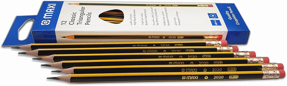 Maxi Classic Triangular Black Lead Pencil with Rubber tip,12pcs Box, Black - Amazon.ae Price Tracker