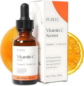 Puréel 20% Vitamin C Serum for Face – Brightening Serum with Vitamin E & Ferulic Acid – Anti-Aging, Dark Spot Remover, Even Skin Tone, Wrinkle Reduction & Radiant Glow – 1 fl oz - Best Deal Finder