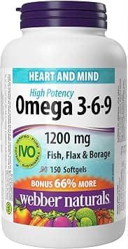 Webber Naturals Omega 3-6-9 Flaxseed, Fish & Borage Oils 1200 mg, 150 softgels على Amazon.ae - متتبع الأسعار