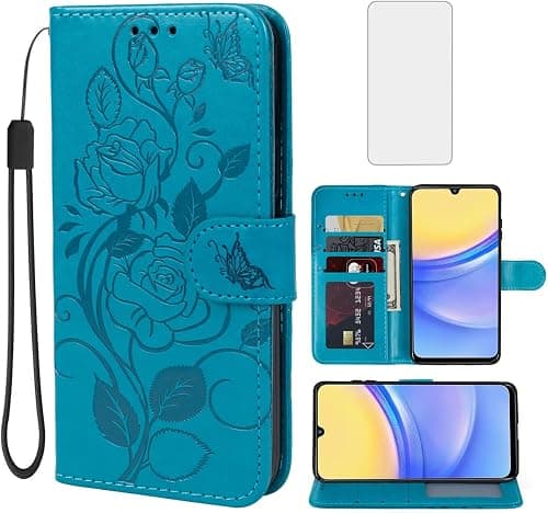 Case for Galaxy A26/Galaxy A17/Galaxy A16/F17/M17 SM-A266U Wallet Case with Screen Protector, Flower Leather Flip Credit Card Holder Stand Phone Cover for Samsung Galaxy A16 Blue على Amazon.ae - متتبع الأسعار