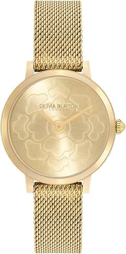 Olivia Burton Womens Ultra Slim Floral Quartz Basic Slim, Light Gold, One Size - Best Deal Finder