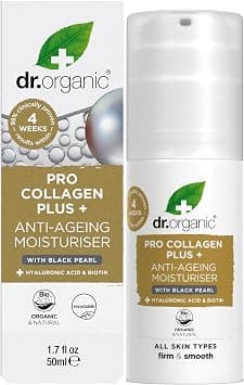 Dr. Organic Pro Collagen Plus Anti-Ageing Moisturizer with Black Pearl, Hyaluronic Acid & Biotin | 50ml | Firm & Smooth | All Skin Types | Vegan, Organic, Natural, Paraben & SLS-Free on Amazon.ae - Price Tracker