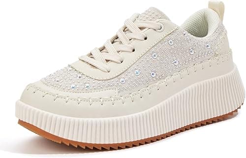 LUCKY STEP Women's Platform Sneakers Rhinestone Fashion Chunky Casual Sparkly Retro Braided Walking Shoes على Amazon.ae - متتبع الأسعار