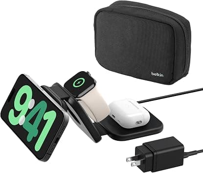 Belkin MagSafe Charger Compatible 3-in-1 Magnetic Charging Travel Pad 15W-BoostCharge Pro Foldable Qi2-Certified Wireless Charger, MagSafe-Compatible Charger for iPhone 16 Series, Apple Watch, AirPods on Amazon.ae - Price Tracker