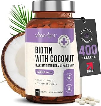 VitaBright Biotin Hair Growth Vitamins 12000mcg, 400 D-Biotin Tablets with Coconut, Vegan Hair Skin & Nails Vitamins for Women and Men High Strength Fast Hair Vitamins, Vitamin B7 Biotin for Hair on Amazon.ae - Price Tracker