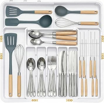 Large Silverware Organizer, Necomi Expandable BPA Free Kitchen Drawer Organizer Utensil Organizer with 2 Removable Knife Blocks, 22"x 19" Cutlery Tray for Kitchen Flatware (6-9 Slots) on Amazon.ae - Price Tracker