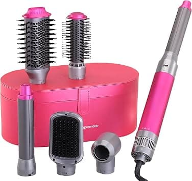Enzo 6 in 1 Multi-Functional Hair Styler Set | EN-4133 Hair Straightener, Hot Volumizing Brush, Automatic Airwarp Rotating Curler Temp 50°C to 110°C | 1500W DC Super Motor (Pink) on Amazon.ae - Price Tracker