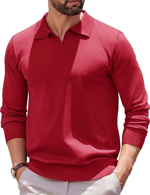 COOFANDY Long Sleeve Polo Shirts for Men Knit Polo Sweater Lightweight Ribbed Pullover Sweater on Amazon.ae - Price Tracker