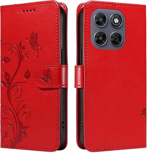 UPLAI Mobile Phone Case for Motorola Moto G77 5G, Premium Leather TPU Protective Case, Elegant Embossing Magnetic Flip Wallet Card Slot Case with Stand Function, Red على Amazon.ae - متتبع الأسعار