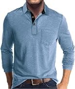Men's Casual Polo Shirts Classic Button Basic Long Sleeve Shirt Solid Color Cotton Tees Stylish Tops - Best Deal Finder