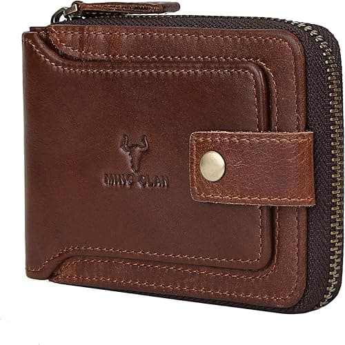 MING CLAN Zipper Wallet Men RFID Blocking Leather Bifold Wallets For Men - Flap ID Window Zip Coin Pocket Mens Zipper Wallets - Big Capacity on Amazon.ae - Price Tracker