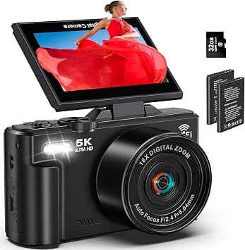 5K Digital Camera for Photography - 75MP WiFi Vlogging Camera for YouTube - UHD 18X Zoom Digital Cameras with Flip Screen 3" 180° - Travel Flash Camara with 32GB SD Card for Beginners & Adults on Amazon.ae - Price Tracker