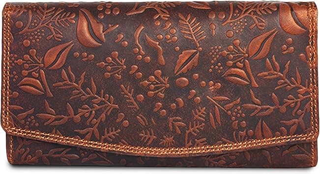 VALENCHI Leather Wallet For Women RFID Blocking Slim Minimalist Ladies Long Clutch Purse Organizer Credit Card Holder Slots with Zipper Pocket (Cognac Vintage) on Amazon.ae - Price Tracker