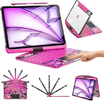 Clear Wireless Keyboard Case for iPad Air 13 Inch (M3/M2, 2025/2024) & iPad Pro 12.9" (6th/5th/4th/3rd Gen), 7-Color Backlit, Multi-Touch Trackpad, Pencil Holder, 360° Rotatable Design, Pink on Amazon.ae - Price Tracker