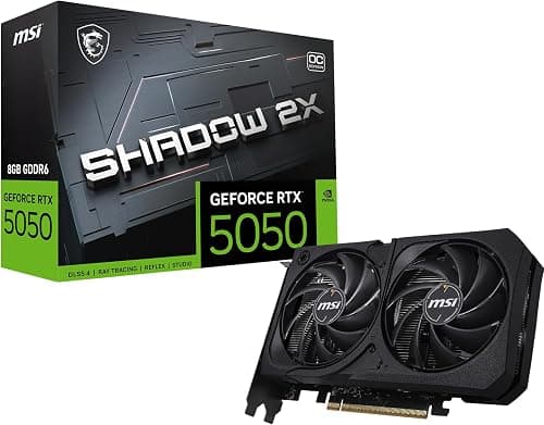 MSI Gaming RTX 5050 8G Shadow 2X OC Graphics Card (8GB GDDR6,128-bit, Extreme Performance: 2617MHz, DisplayPort x3 2.1a, HDMI 2.1b, NVIDIA Blackwell Architecture) على Amazon.ae - متتبع الأسعار