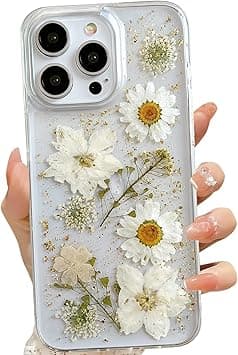 LSEEKA iPhone 13 Pro Max Case Clear with Real Flowers Pressed Flower Pattern White Glitter Slim Soft TPU Shockproof Cover for Women Girls Phone Case - Amazon.ae Price Tracker