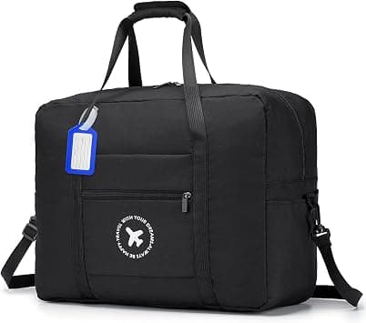 Azonee Travel Duffel Bag, Large Capacity Short Distance Single Shoulder Travel Bag for Boarding Flight - Foldable Waterproof Luggage Storage Bag,Personal Item Carry-On Luggage Bag (Black 18x14x8 Inch) on Amazon - Best Deal Finder