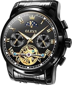 OLEVS Luxury Automatic Watch No Battery Men Mechanical Waterproof Stainless Steel Wrist Watch Tourbillon Skeleton Self Winding Wristwatch Adjustable Bracelet(No Battery Required) - Amazon.ae Price Tracker