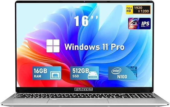 FUNYET 2026 Gaming Laptop Computer Windows 11 Pro, 16 Inch Lap Top PC, 16GB RAM 512GB SSD, Intel 12th Gen N100 Processor(up to 3.4GHz), Backlit Keyboard, Fingerprint Unlock, Office 365, Business on Amazon.ae - Price Tracker