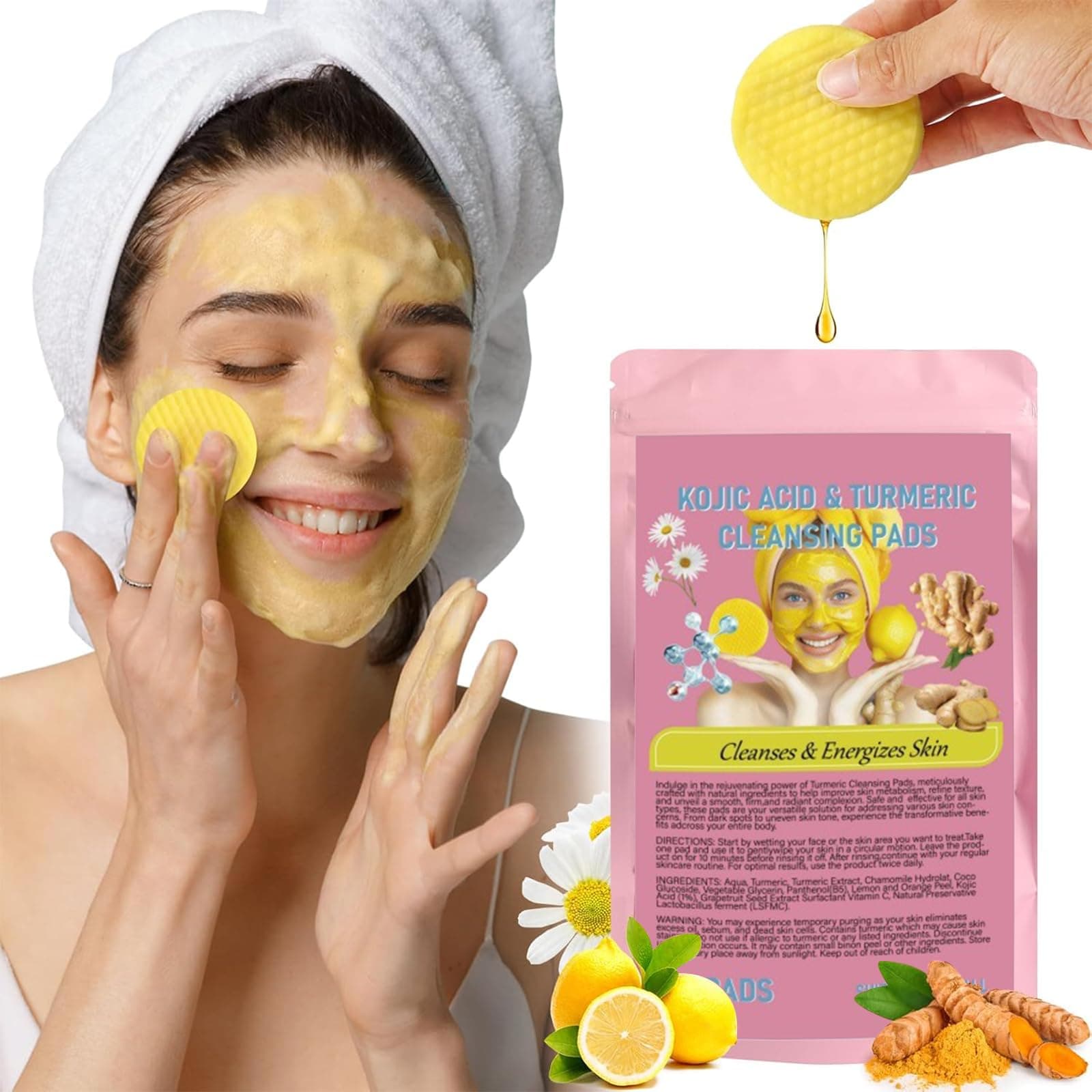 Turmeric & Kojic Acid Cleansing Pads, Turmeric-Cleansing Pads for Face Deep Cleaning & Skin Oil Balancing, Exfoliating Cotton Turmericing Pad for All Skin on Amazon.ae - Price Tracker