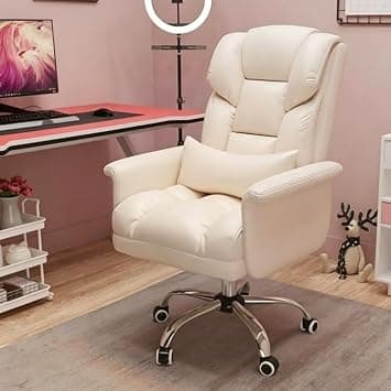 Executive Home Office Desk Chair - Ergonomic Big Tall High Back with Lumbar Support, Reclining Height Adjustable, Comfy PU Leather Computer Gaming with Swivel Wheels, White على Amazon.ae - متتبع الأسعار