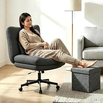 Criss Cross Chair, Wide Desk Chair with Adjustable Height, Fabric Vanity Chair for Home, Swivel Criss Cross Chair for Work, Comfy cross legged office chair, Task Chair, Study, Gift, Black on Amazon.ae - Price Tracker