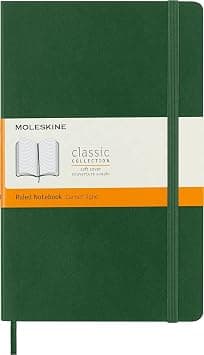 Moleskine Classic Notebook, Soft Cover, Large (12.7 cm x 21.6 cm) Ruled/Lined, Myrtle Green, 192 Pages - متتبع أسعار Amazon.sa