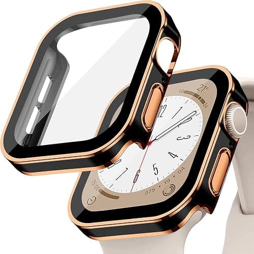 EIHAIHIS Hard PC Waterproof Case Compatible for Apple Watch Case 45mm, Built-in Tempered Glass Screen Protector, HD Full Cover Protective Bumper for iWatch Series 8 7, Black & Rose Gold on Amazon.ae - Price Tracker