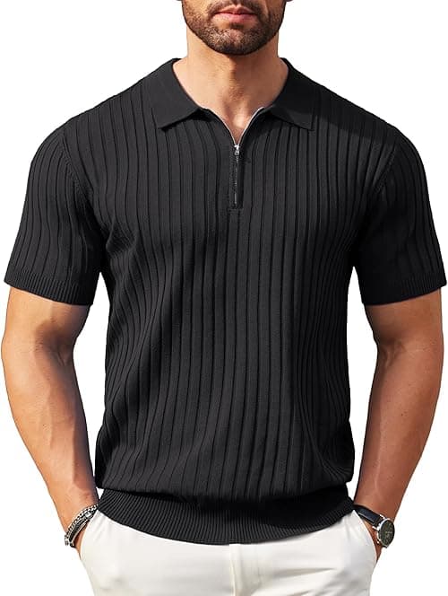 COOFANDY Men's Zipper Polo Shirts Short Sleeve Ribbed Knit Polo T Shirts Fashion Casual Golf Shirts on Amazon.ae - Price Tracker