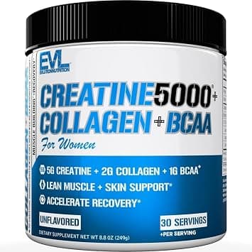 Evlution Nutrition Creatine 5000 + Collagen + BCAA - for Women - Supports Lean Muscle Growth - 5g Creatine Monohydrate, 2g Collagen Peptides & 1g BCAAs Per Serving - 30 Servings - Unflavored Powder - دليلك لأفضل العروض