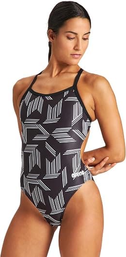 Arena Puzzled Print Women's Challenge Back One Piece Swimsuit for Competitive or Casual Swim, Ladies Bathing Suit - Best Deal Finder