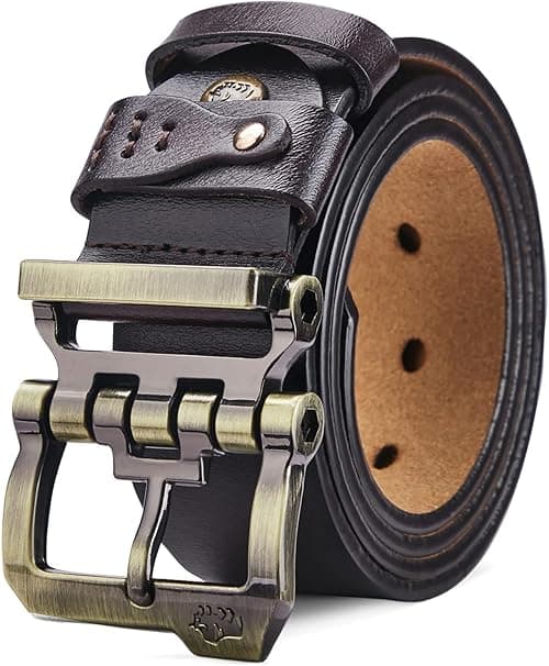 BISON DENIM Men's Belt - Leather Waistband with Anti-Scratch Pin Great for Jeans Cowboy & Work Wear Casual Alloy Buckle Belts on Amazon.ae - Price Tracker