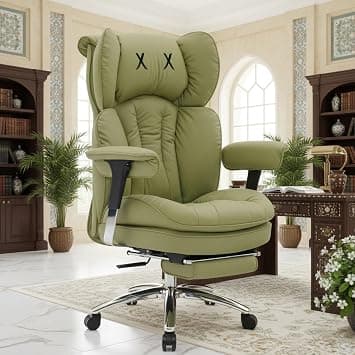 Efomao Executive Office Chair for Big and Tall Users, 180kg Capacity, 57cm Wide Seat, 16cm Extra-Thick Cushion, PU Leather, Footrest, Adjustable Armrests, Green على Amazon.ae - متتبع الأسعار