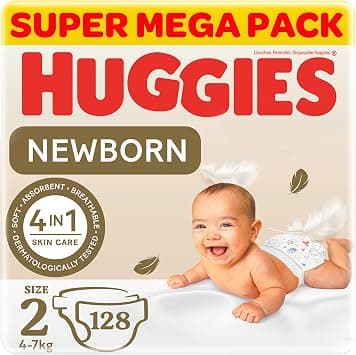 Huggies Extra Care Newborn Baby Diapers, Size 2 (4-7 kg), Twin Jumbo Pack, 128 Diapers on Amazon - Best Deal Finder