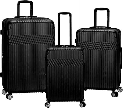 Rockland Pista 3 Piece Abs Non-Expandable Luggage Set, Black, One Size on Amazon.ae - Price Tracker