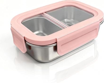 316 Stainless Steel Food Container with Dividers, 2 Compartment Leak-Proof Lunch Box, Airtight Seal, Dishwasher Safe, Stackable Bento Box for Kids School, Office, Travel, Camping (600 ml) على Amazon.ae - متتبع الأسعار