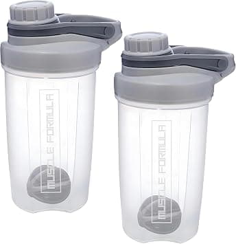 MUSCLE FORMULA™ 500ml Protein Shaker Bottle Set of 2 (Grey) - Ideal for Whey, Vegan, Creatine, BCAA, Glutamine - Perfect for Pre/Post-Workout, Electrolyte Hydration & Recovery Supplements على Amazon.ae - متتبع الأسعار