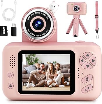 Rawrr Kids Camera, Digital Camera for Girls, Video Camera with Flip-up Lens, 8MP, Pink | Children Travel Camera HD Digital Video Camcorder, With Tripod, SD Card Included, Toddler Festival Birthday Gifts على Amazon.ae - متتبع الأسعار